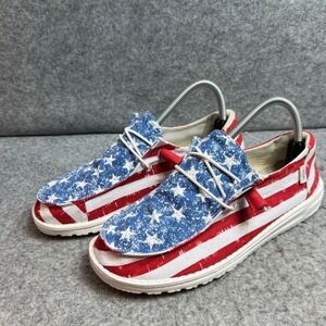 Hey Dude Wendy American Flag Patriotic Stars Stripes Canvas Shoes USA Womens 9